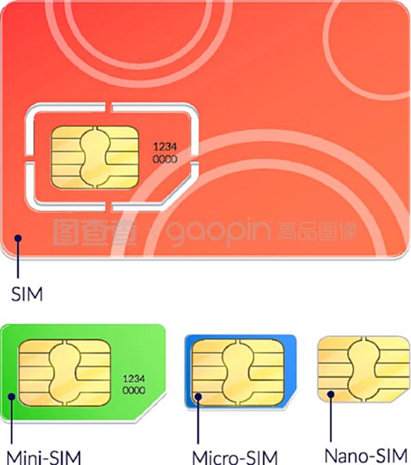 现实的SIM卡图标集不同类型的微型和纳米SIM矢量插图